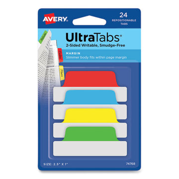 Avery® Ultra Tabs Repositionable Margin Tabs, 1-5-cut Tabs, Assorted Primary Colors, 2.5" Wide, 24-pack freeshipping - TVN Wholesale